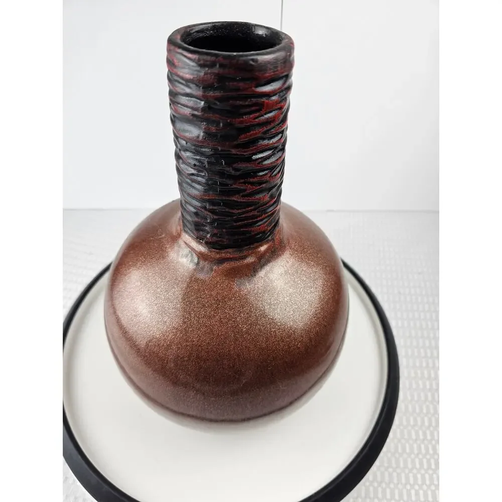 Large Vintage Vase with Shimmering Glaze w/Red and Black 13